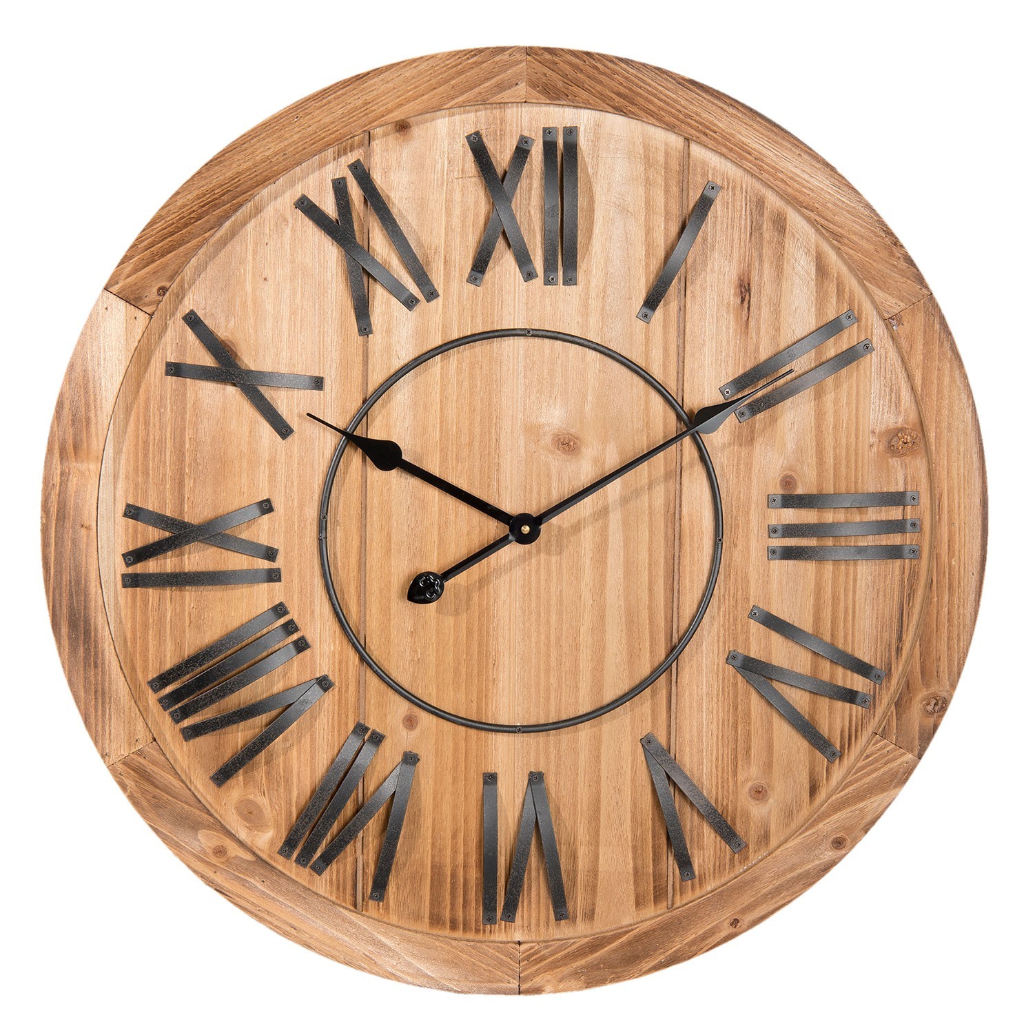 Dřevěné hodiny s kovovými číslicemi - Ø 70*5 cm 5KL0115