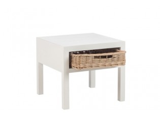Bílý noční stolek s košíkem - 50*50*45 cm