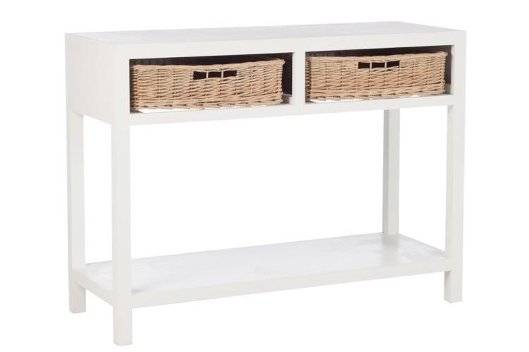 Bílý konzolový stolek s dvěma košíky - 110*45*82cm 82474
