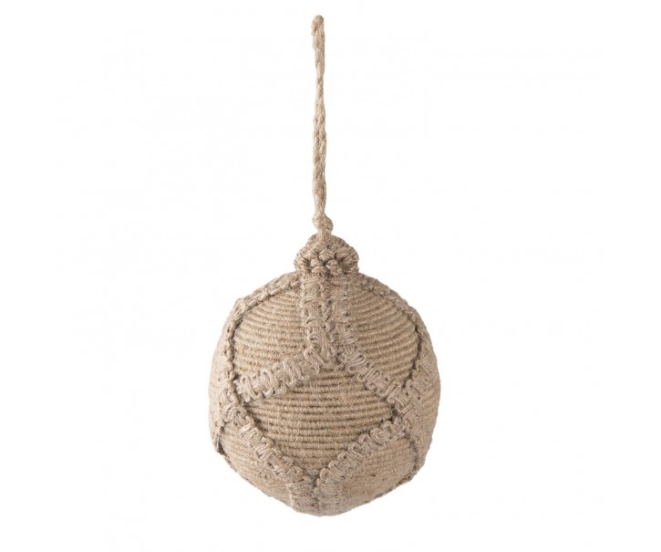 Vánoční ozdoba jutová béžová koule - Ø 10*11 cm Clayre & Eef