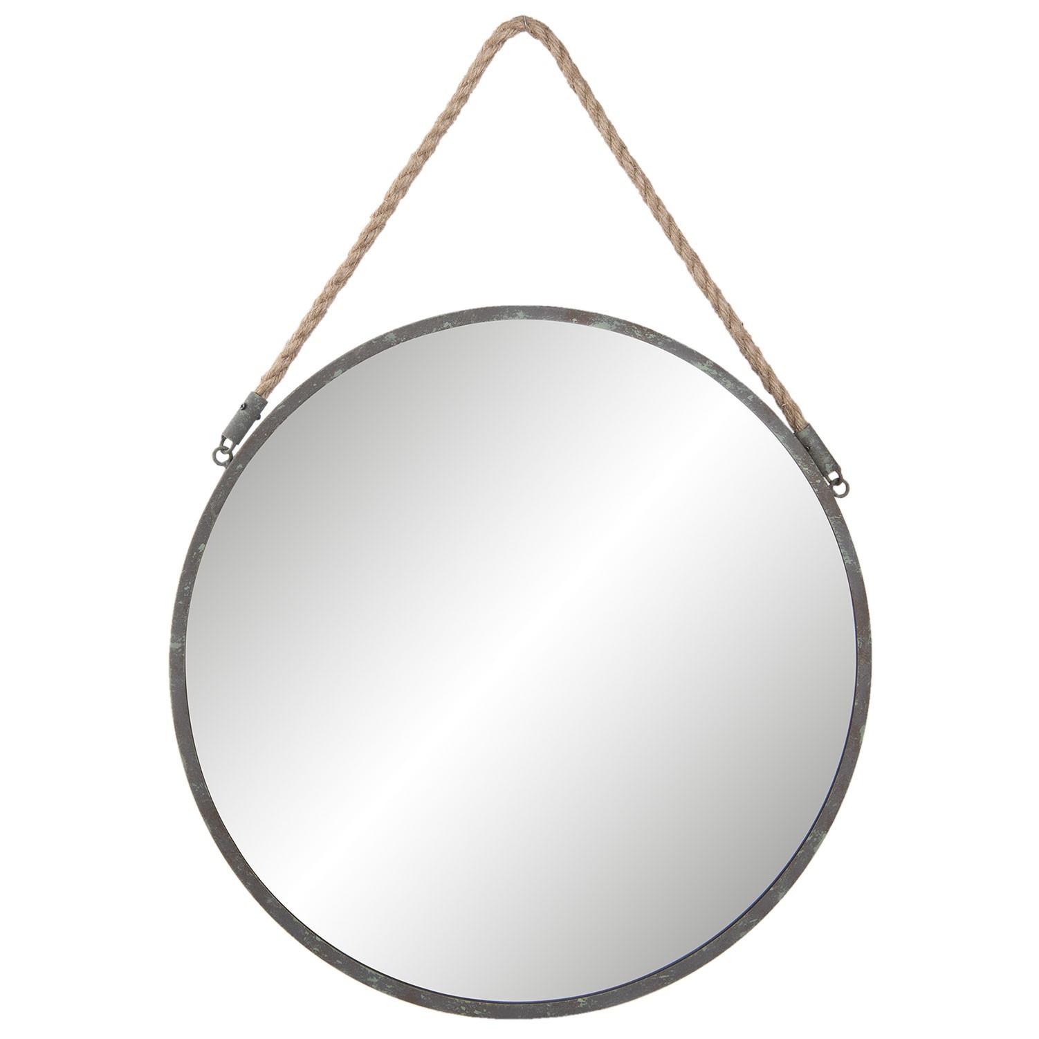 Kulaté kovové zrcadlo na jutovém provazu - Ø 45*1cm Clayre & Eef