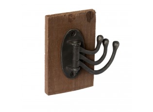 Černý kovový háček s dřevěnou deskou - 8*12*13 cm