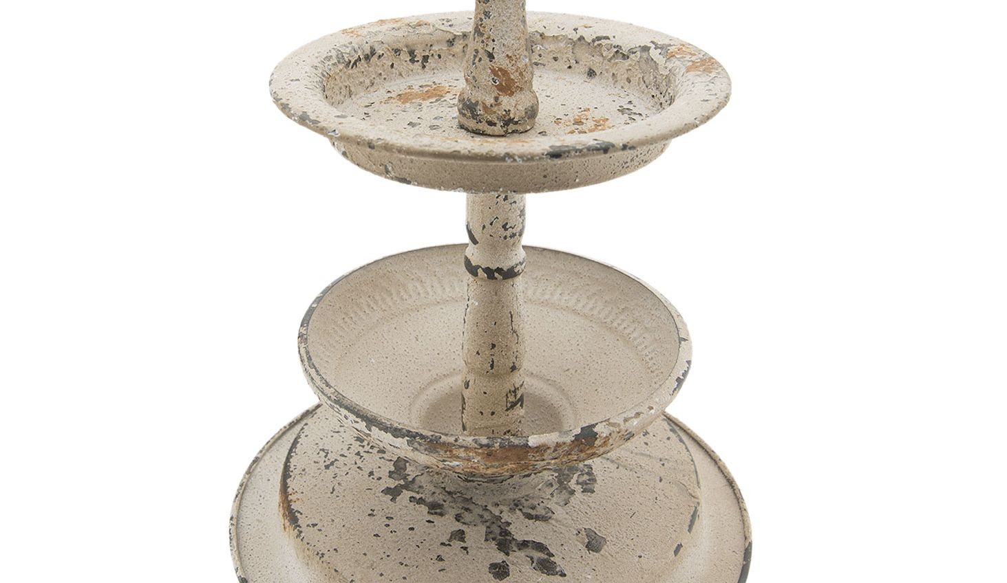 Krémový vintage kovový etažér s patinou - Ø 22*34 cm