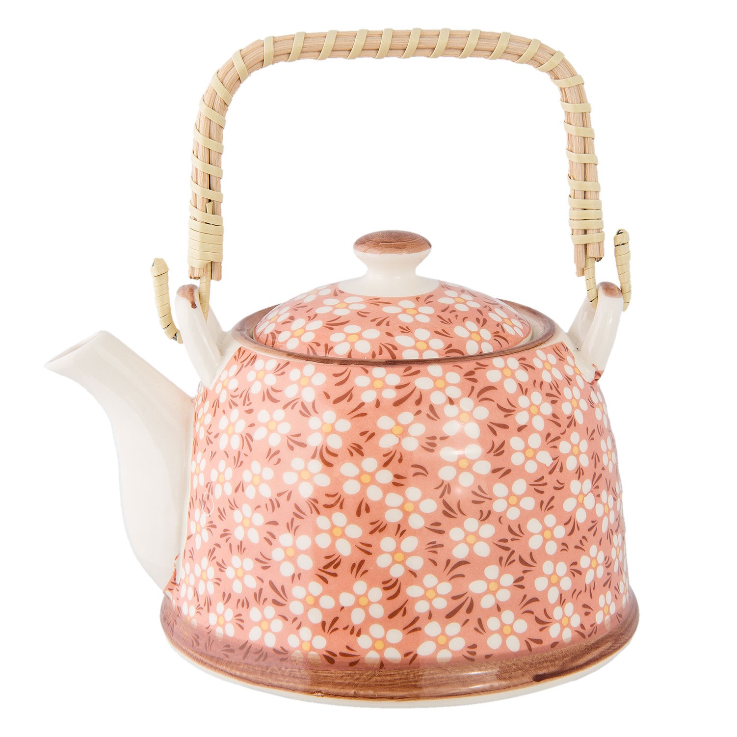 Lososová konvička se sítkem a kytičkami - 18*14*12 cm / 0,7L