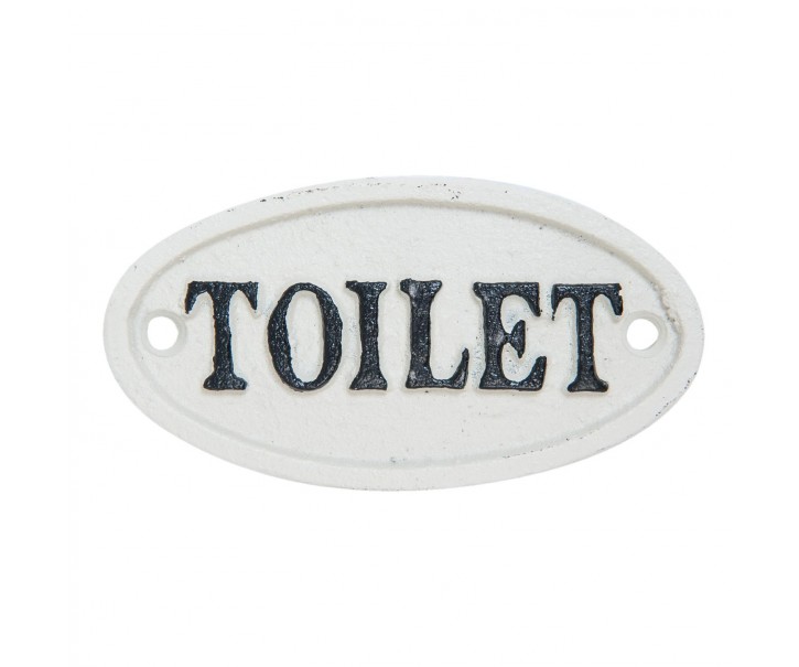 Bílá litinová cedulka Toilet - 10*5 cm