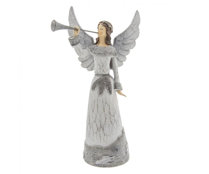 Šedý anděl s trubkou - 19*13*36 cm