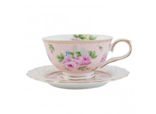 Šálek s podšálkem Rose Gold pink -  13*10*6 cm / 0,15 L