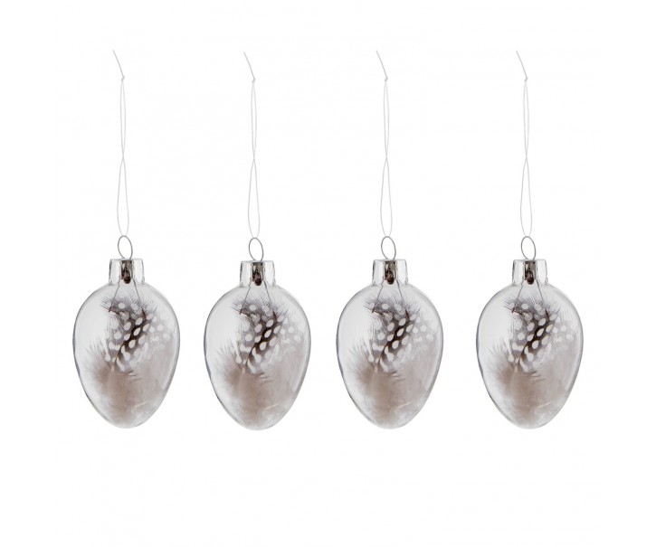Závěsná dekorace vajíčko s peříčky (set 4ks) - Ø 4*7 cm Clayre & Eef