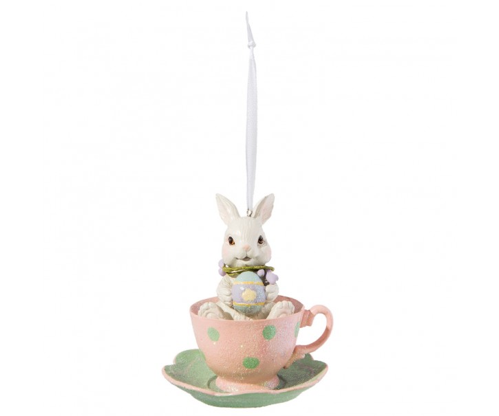 Závěsná velikonoční dekorace králíček v šálku - Ø 9*11 cm