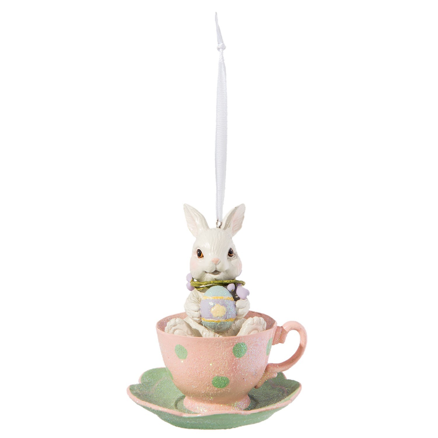 Levně Závěsná velikonoční dekorace králíček v šálku - Ø 9*11 cm 6PR2175