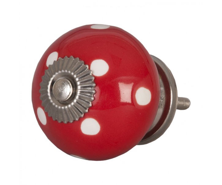 Červená keramicka úchytka s puntíky -  Ø 4 cm
