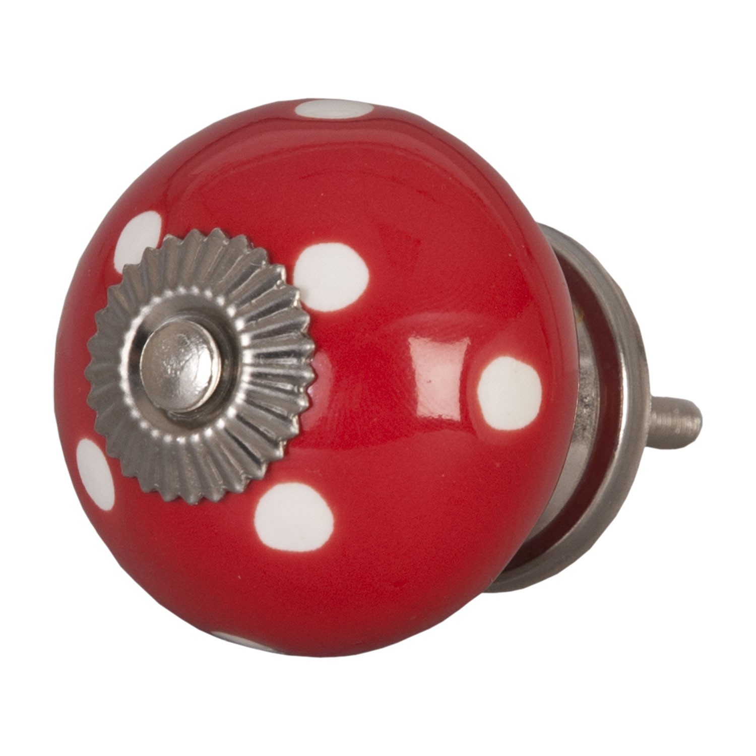 Červená keramicka úchytka s puntíky -  Ø 4 cm Clayre & Eef