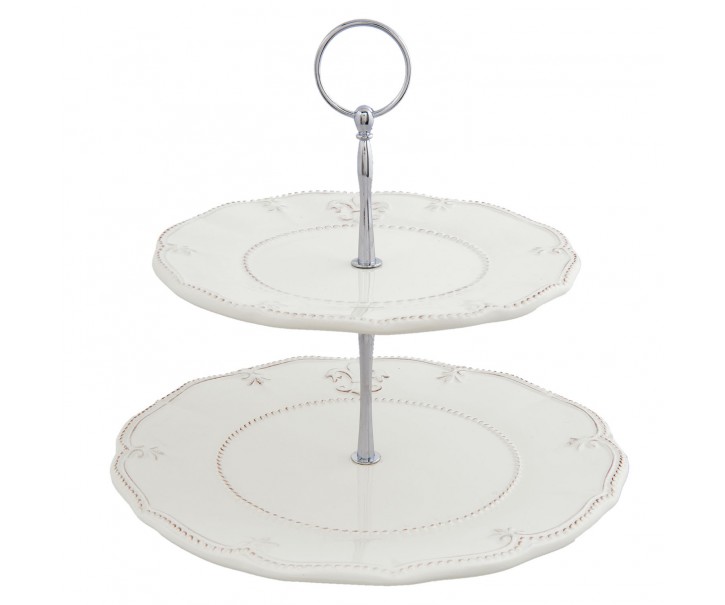 Dvoupatrový etažér s patinou Franse Lelie - Ø 25*24 cm