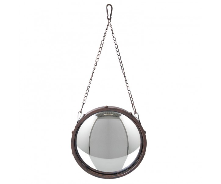 Kulaté kovové vypouklé zrcadlo s řetízkem -  Ø 26*3 cm