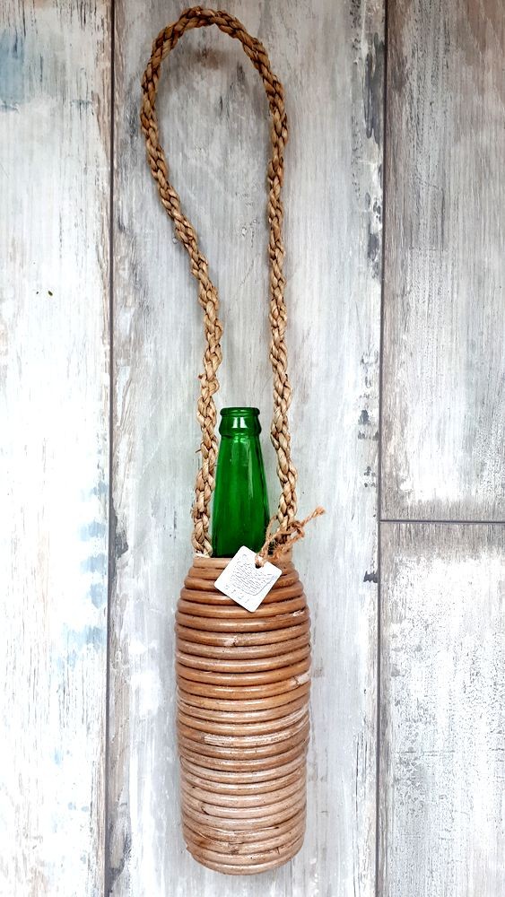 Skleněná zelená láhev na zavěšení - Ø 8*29 cm