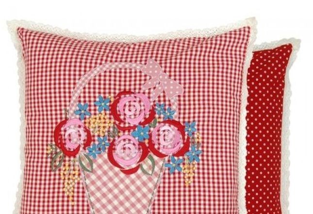 Povlak na polštář Flower Basket red s výšivkou - 40*40cm