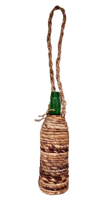 Skleněná zelená láhev na zavěšení - Ø 8*29 cm
