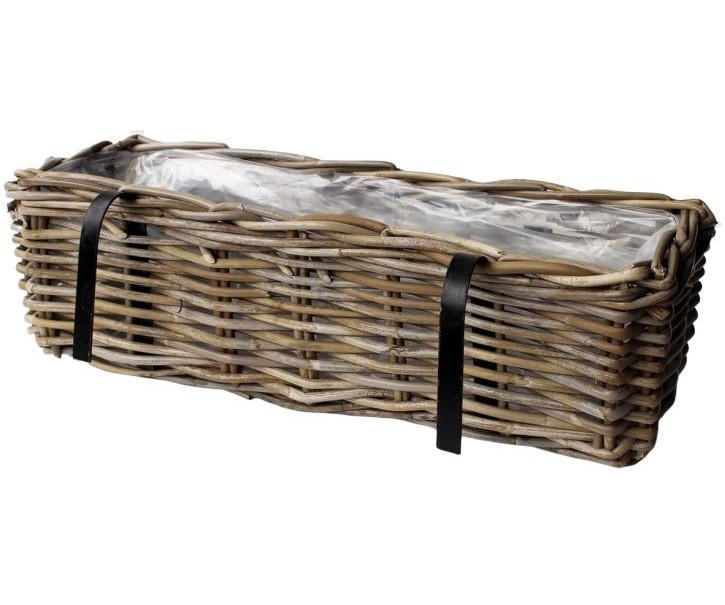 Závěsný ratanový balkonový květináč antik šedá - 46cm Van der Leeden
