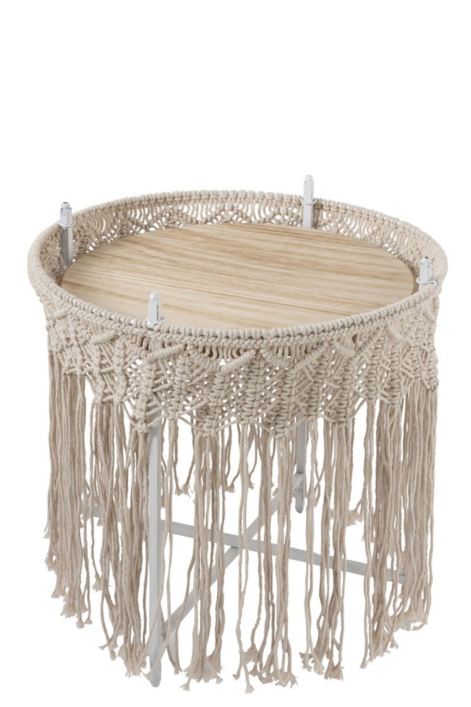 Kovový odkládací Boho stolek Ecru - Ø 43*45cm