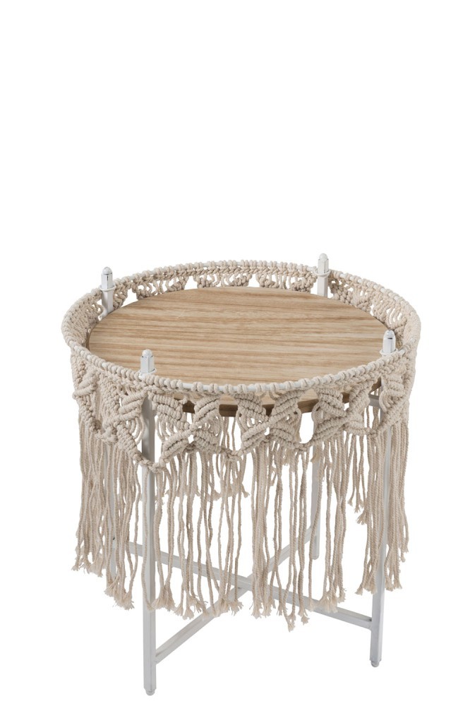 Kovový odkládací Boho stolek Ecru - Ø 37*40cm