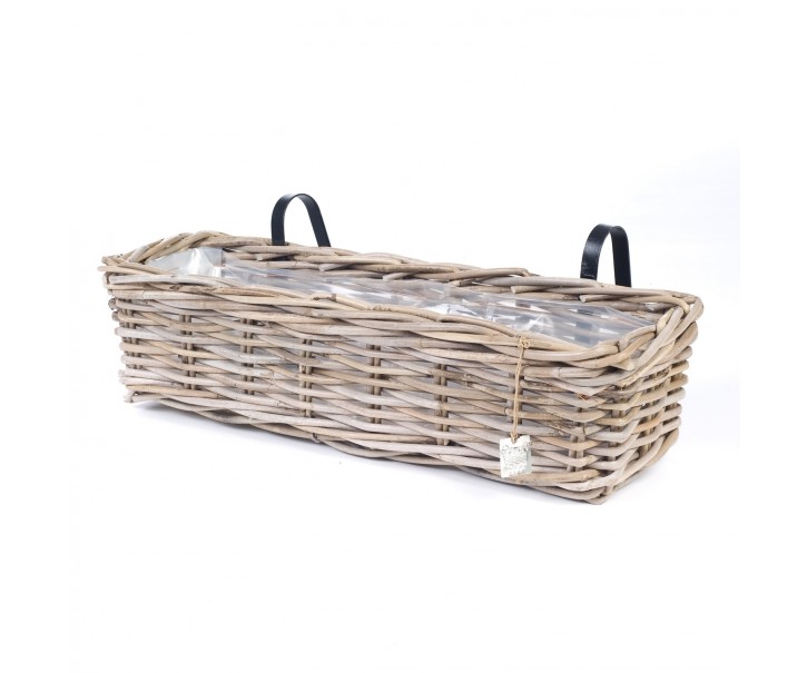 Závěsný ratanový balkonový květináč antik šedá - 60cm Van der Leeden