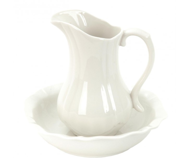 Béžový porcelánový set džbán a mísa French - Ø 24*5 / Ø 13*21 cm