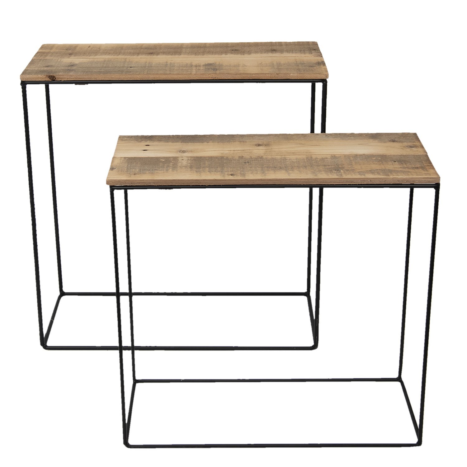 Levně Set 2 odkládacích stolků s recyklovaným dřevem - 60*25*65 cm / 55*22*56 cm 50307