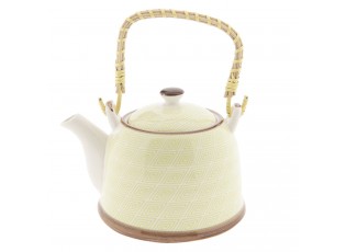 Žlutá konvička se sítkem s ornamenty  - Ø 18*14*12 cm / 0,7L