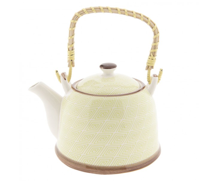 Žlutá konvička se sítkem s ornamenty - Ø 18*14*12 cm / 0,7L