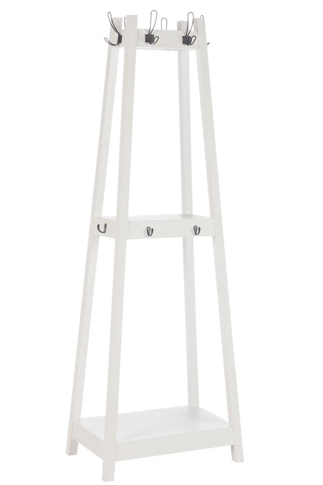 Bílý dřevěný stojící věšák s poličky a háčky sleva - 60*40* 175 cm 82470 antik