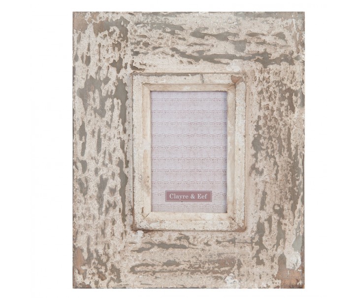 Krémový dřevěný fotorámeček Antik - 26*3*31 cm / 10*15 cm Clayre & Eef