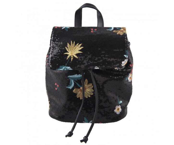 Černý batoh s flitry Flower - 24*16*28 cm