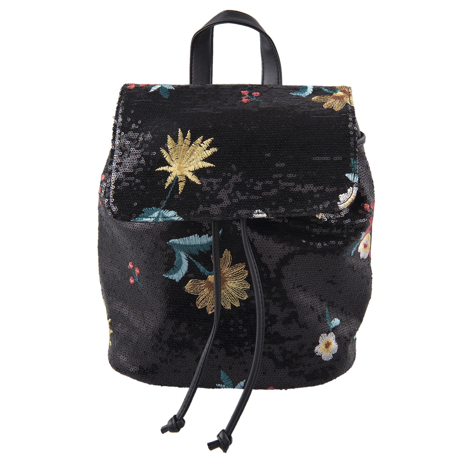 Černý batoh s flitry Flower - 24*16*28 cm Juleeze