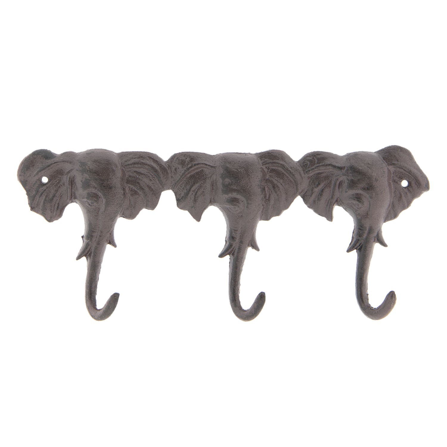 Hnědý nástěnný litinový věšák s háčky Elephants - 29*3*12 cm Clayre & Eef