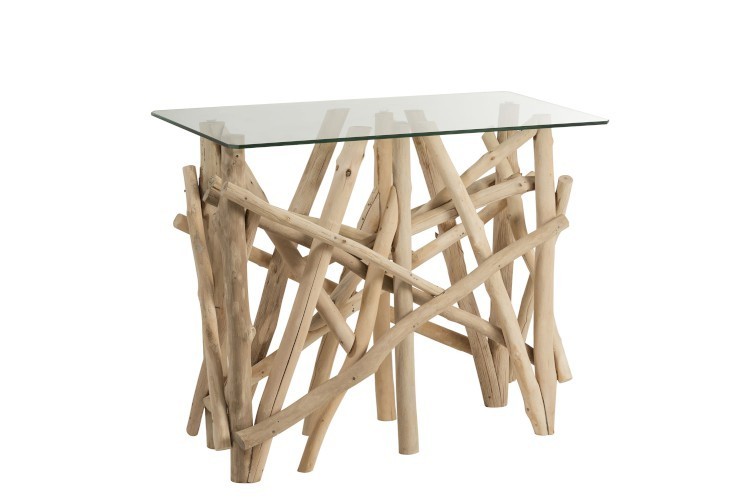 Konzolový dřevěný stůl se skleněnou deskou Branch - 96*47*77cm J-Line by Jolipa