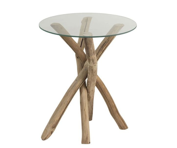 Odkládací dřevěný stolek se skleněnou deskou Branch - Ø50*58cm