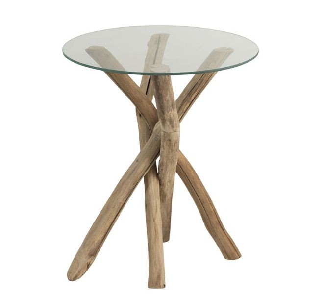 Odkládací dřevěný stolek se skleněnou deskou Branch - Ø50*58cm J-Line by Jolipa