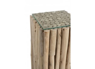 Odkládací dřevěný stolek se skleněnou deskou Branch - 33*33*75cm
