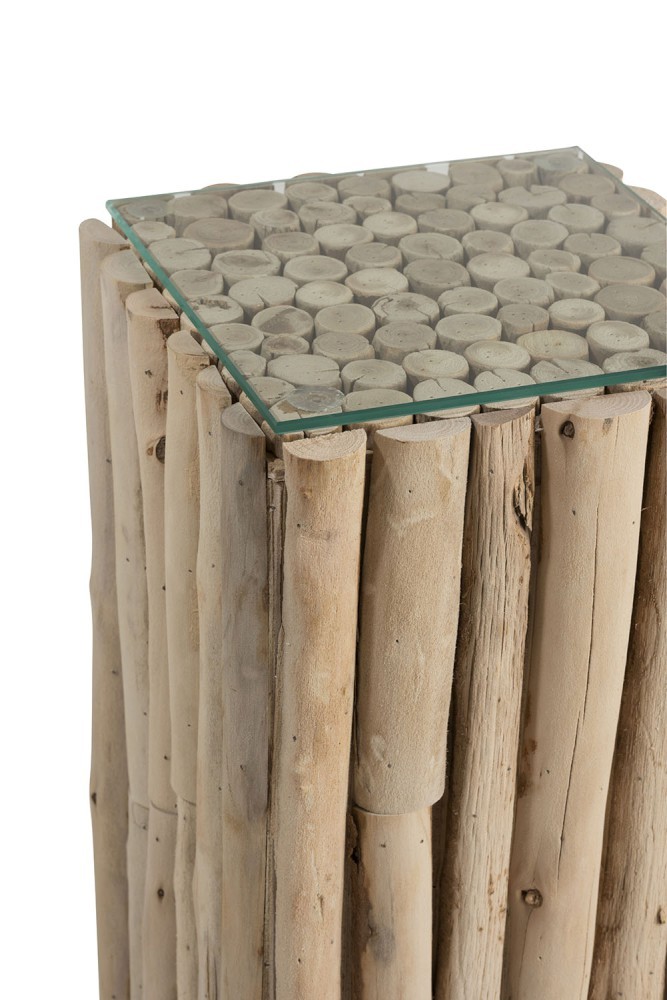Odkládací dřevěný stolek se skleněnou deskou Branch - 33*33*75cm