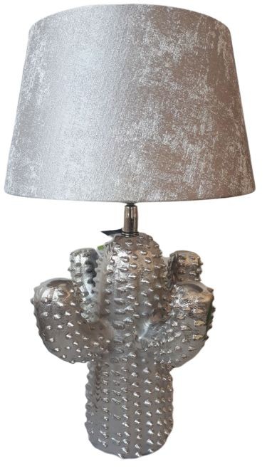 Stříbrná kovová stolní lampa Cactus -Ø 25*43 cm
