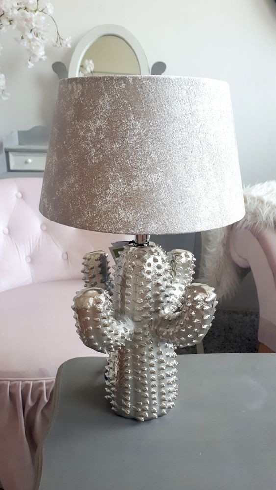 Stříbrná kovová stolní lampa Cactus -Ø 25*43 cm