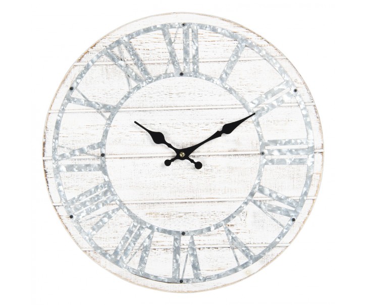 Bílé dřevěné nástěnné hodiny s patinou - Ø 40*4 cm
