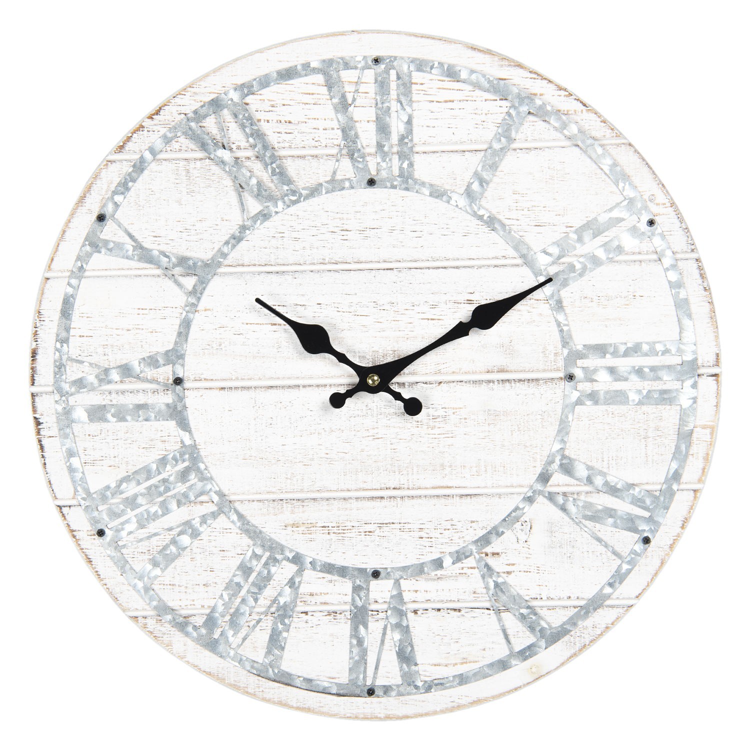 Bílé dřevěné nástěnné hodiny s patinou - Ø 40*4 cm Clayre & Eef