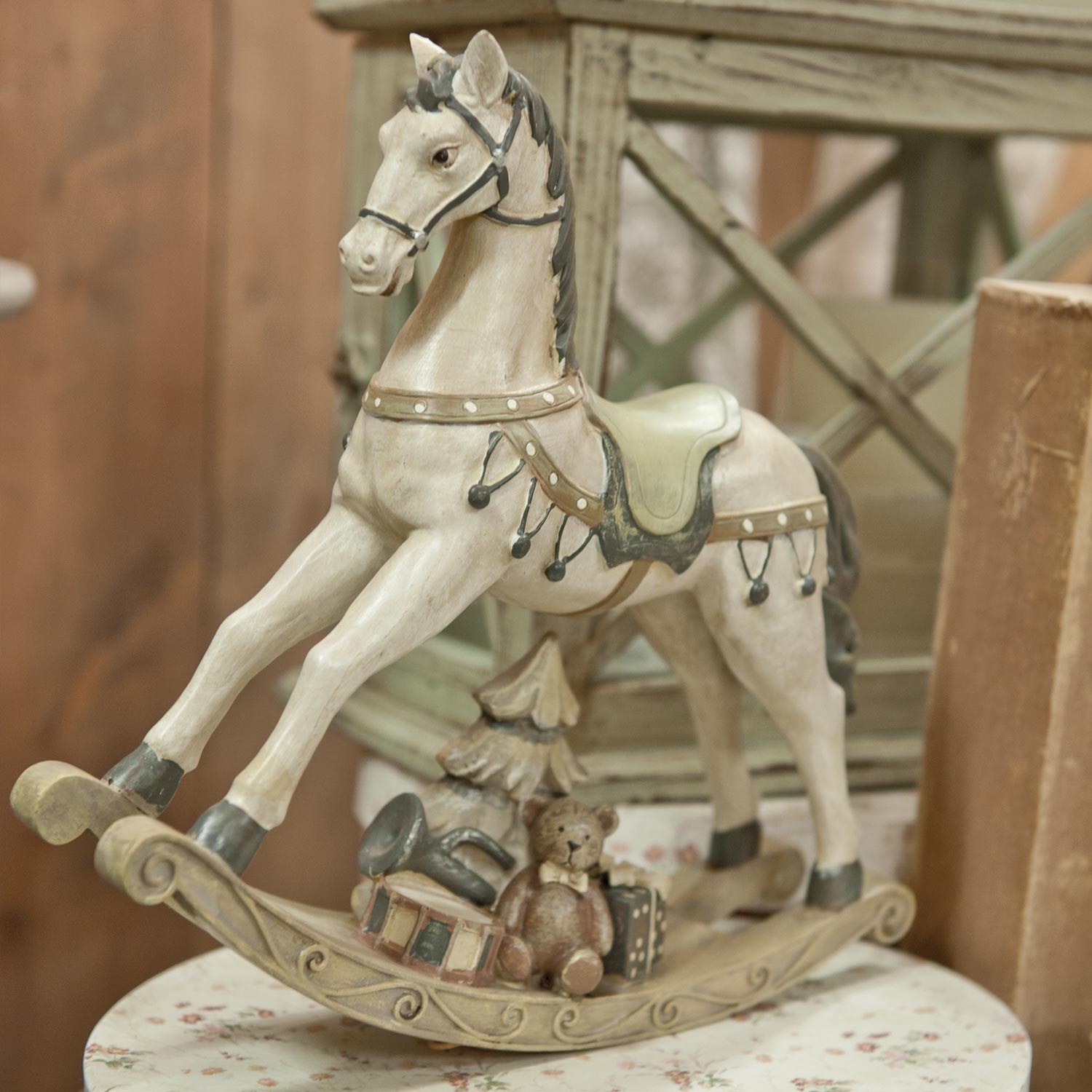 Béžová antik dekorace houpací koník Rocking Horse - 29*6*27 cm