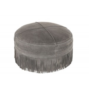 Šedý kožený puf s výplní Tassels - Ø 52*40cm