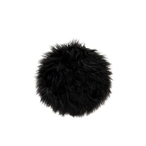 Černý chlupatý kulatý podsedák na židli - Ø38*6cm