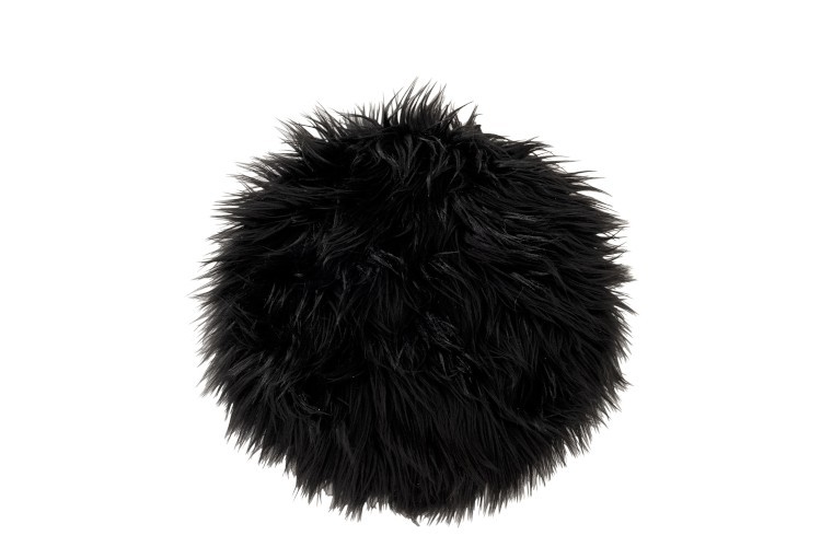 Černý chlupatý kulatý podsedák na židli - Ø38*6cm