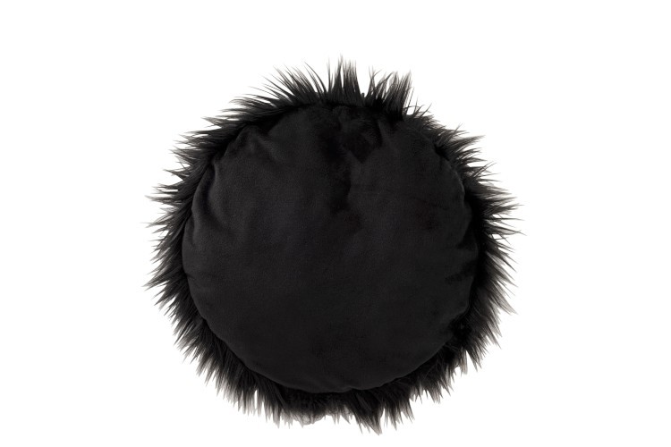 Černý chlupatý kulatý podsedák na židli - Ø38*6cm