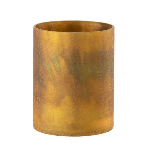 Okrový skleněný svícen s popraskáním - Ø 12*15 cm