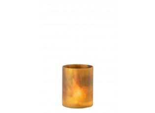 Okrový skleněný svícen s popraskáním - Ø 12*15 cm